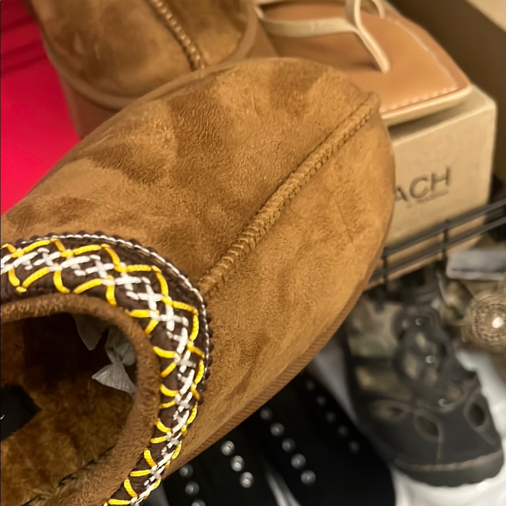 DIVA Lounge Tan Mules with Patterned Trim - Picture 5 of 6